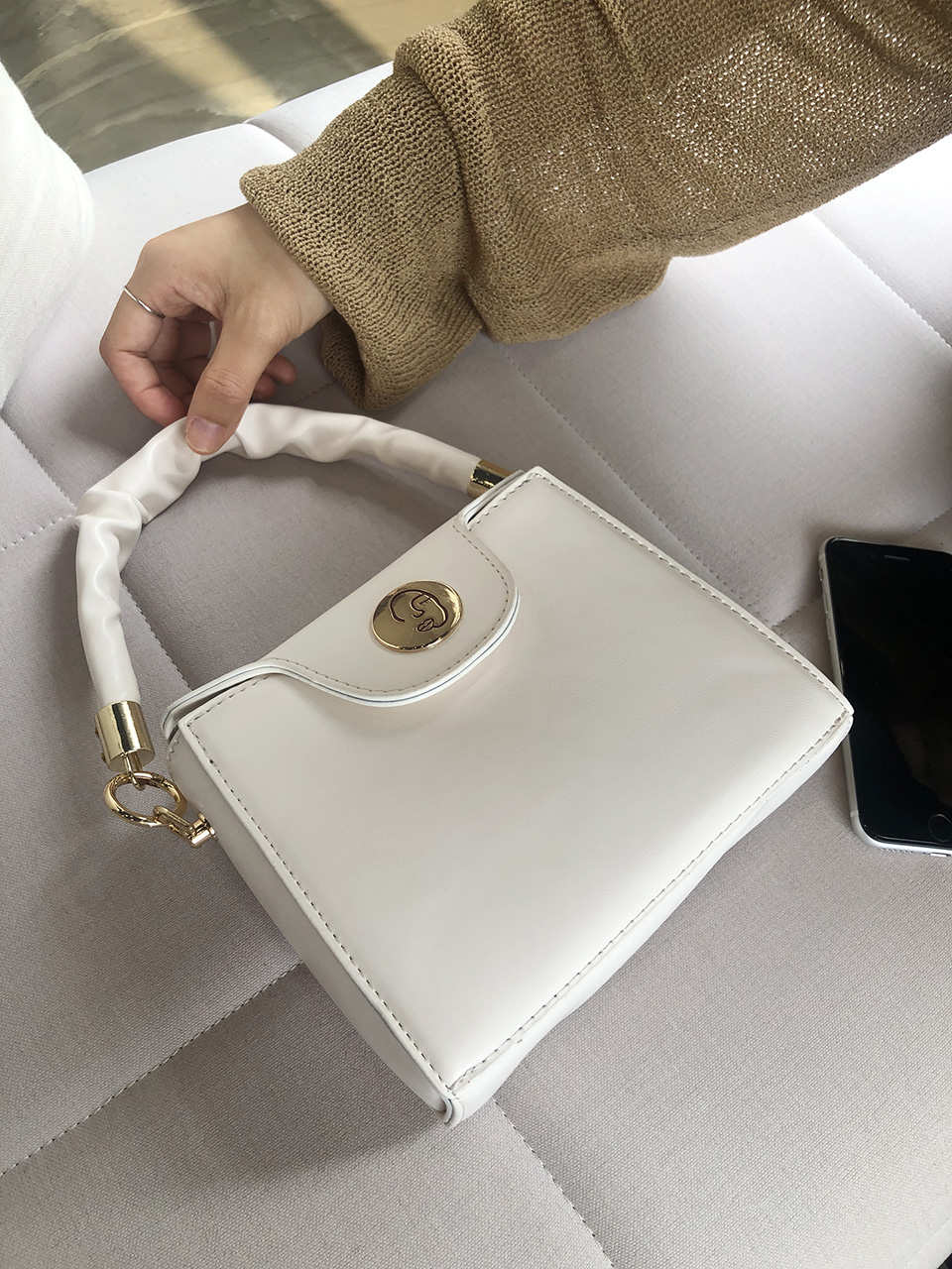 Face Shirring Mini Square Chain Crossbody Bag
