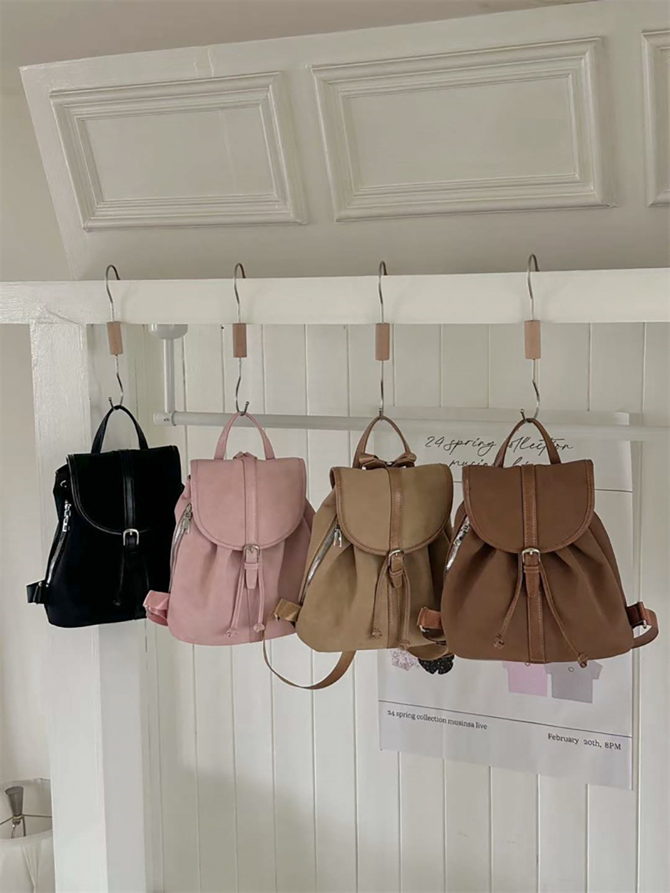 Suede Sheepskin Leather Mini Bucket Bag/Backpack