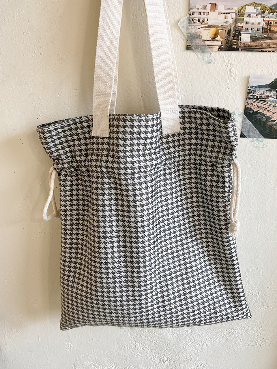 Checkered Bucket Bag Big Shoulder Eco Bag