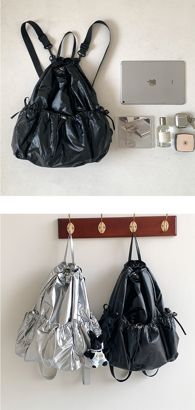[2 colors] Metal Nylon Ribbon Shirring Y2K String Backpack