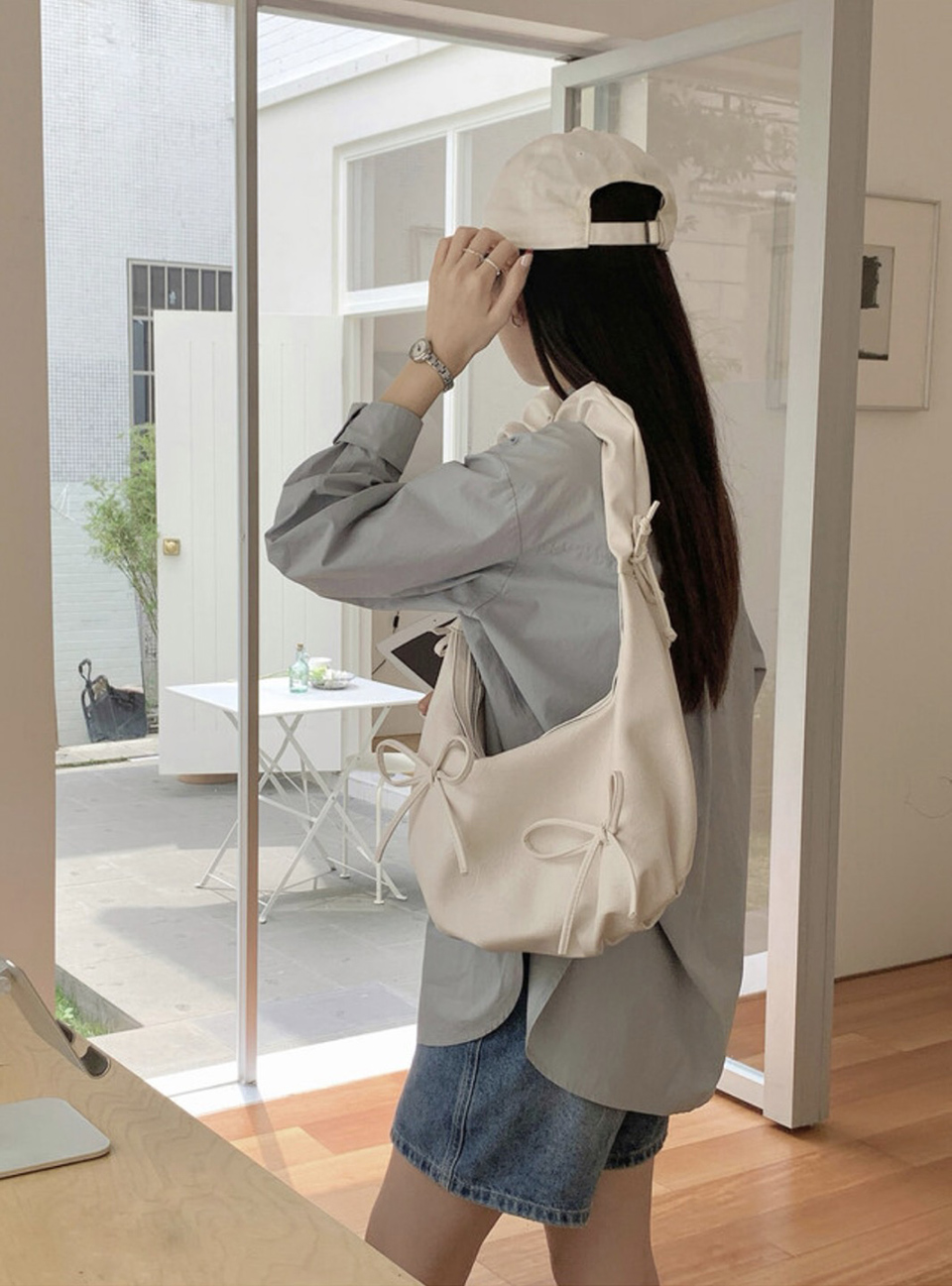 [5 colors] Ribbon Ballet Core Shirring Laser Tote Bag/Shoulder Bag