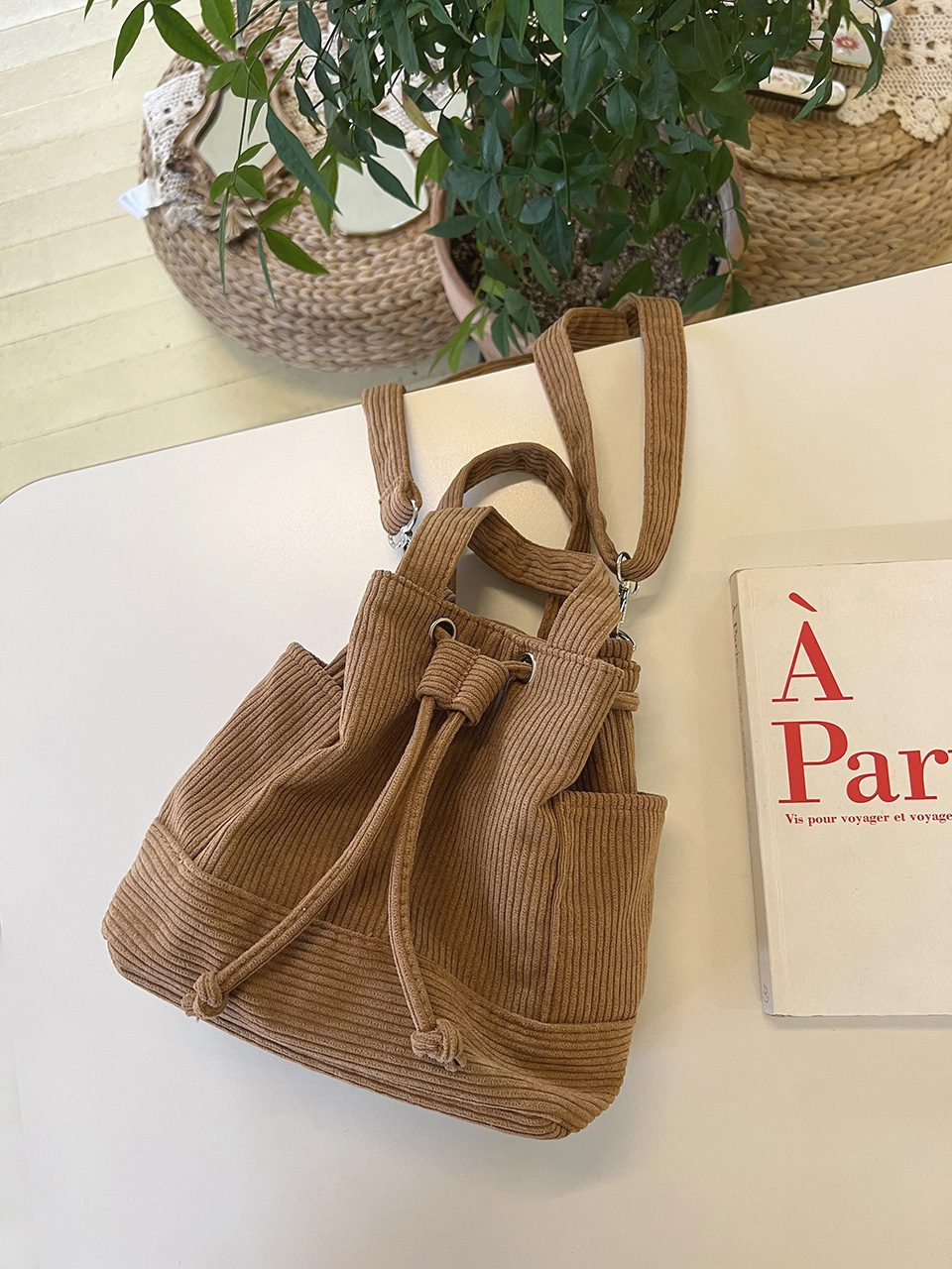 Corduroy Mini Bucket Bag, Bucket Cloth Eco Bag (6 colors)