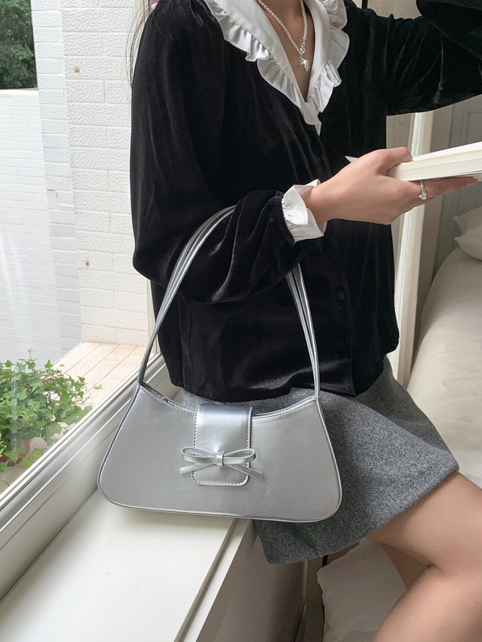 Ballet Core Ribbon Baguette Shoulder Bag