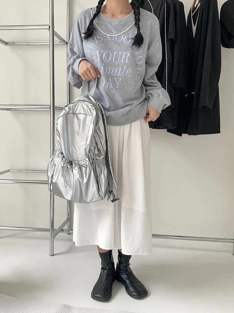 Croon Pocket Silver String Backpack Rucksack