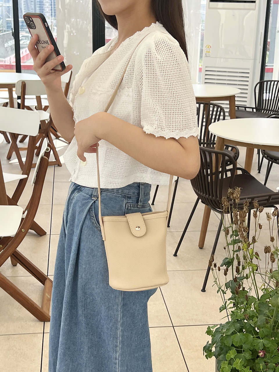 Button-belted mini cross-shoulder bag