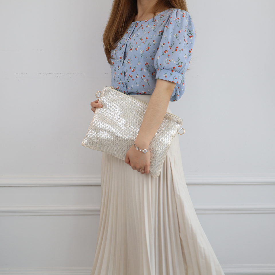 Bling Pearl Rattan Silver Cross Clutch Bag