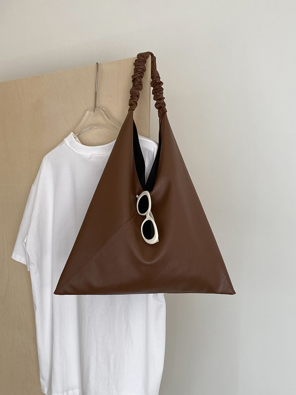 [3 colors] Shirred Leather Tote Bag/Shoulder Bag