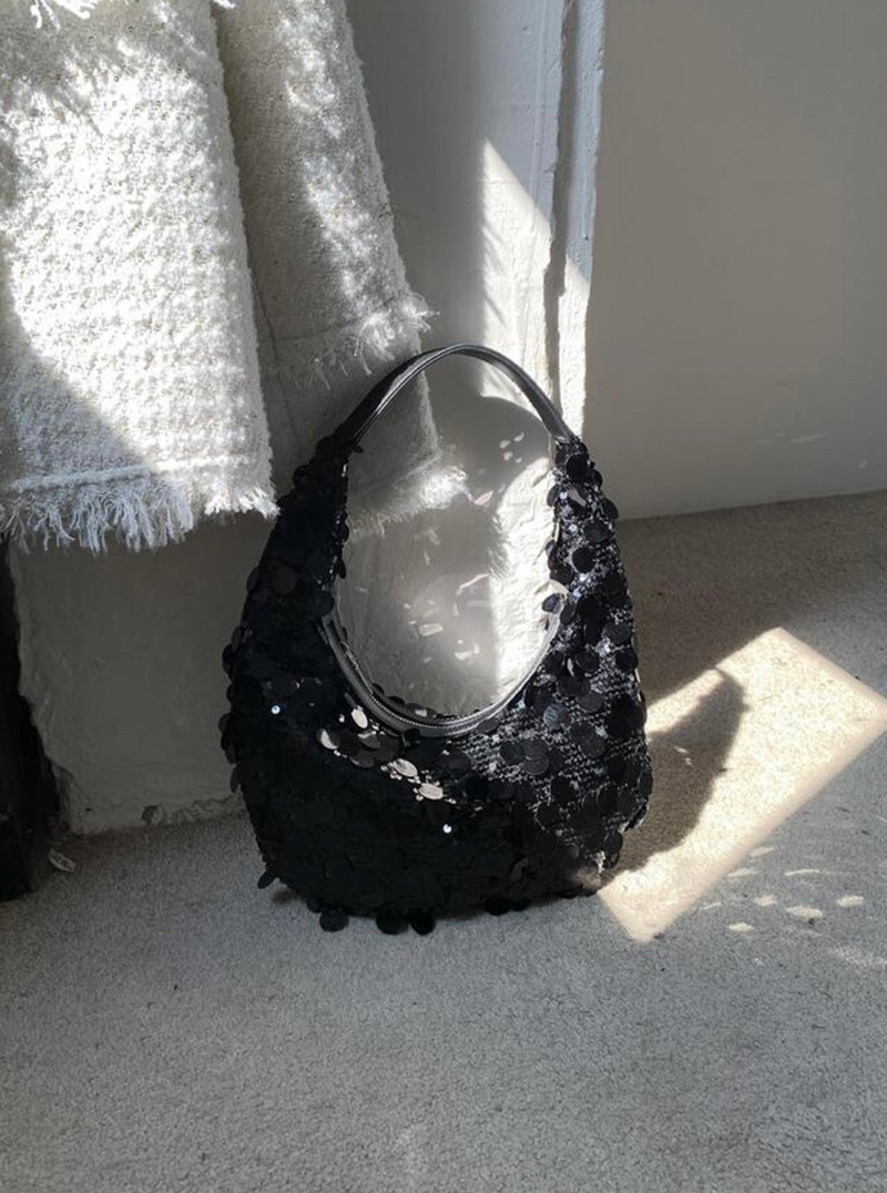 Sequined round zipper shoulder bag (2 colors)