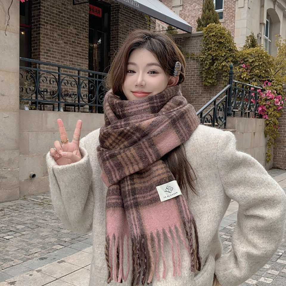Mohair check knit classic scarf