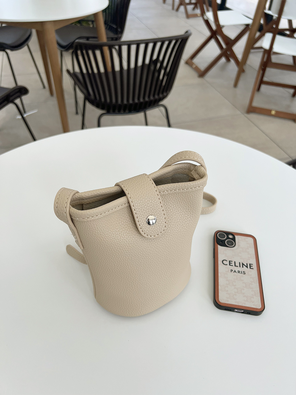 Button-belted mini cross-shoulder bag