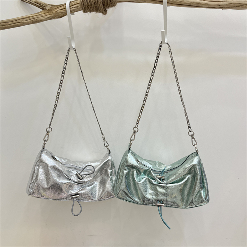 Monroe Cross Shirring Silver Mini Chain Bag