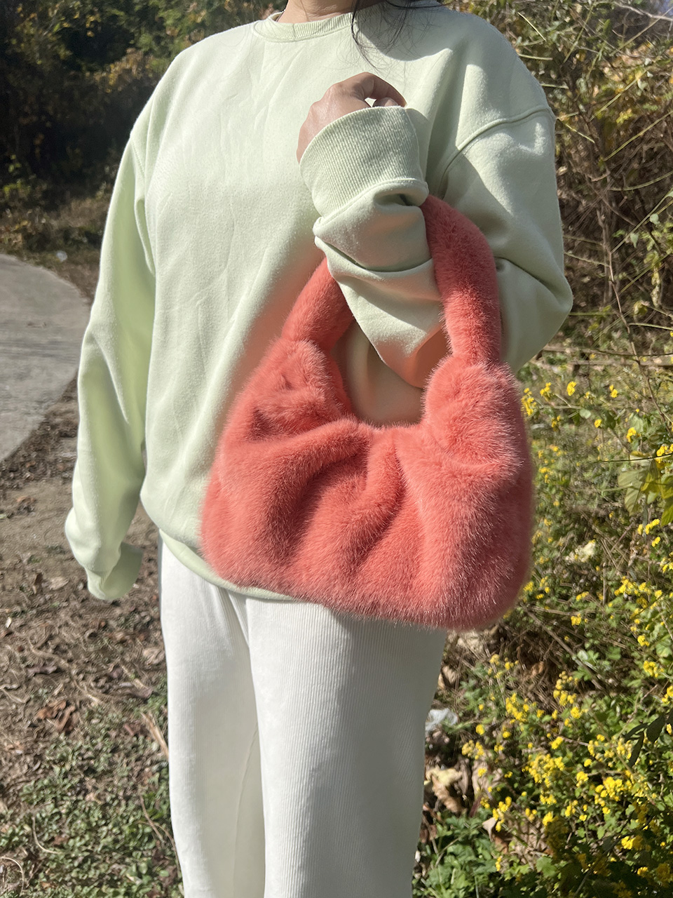 Eldon Shirred Fur Tote Bag