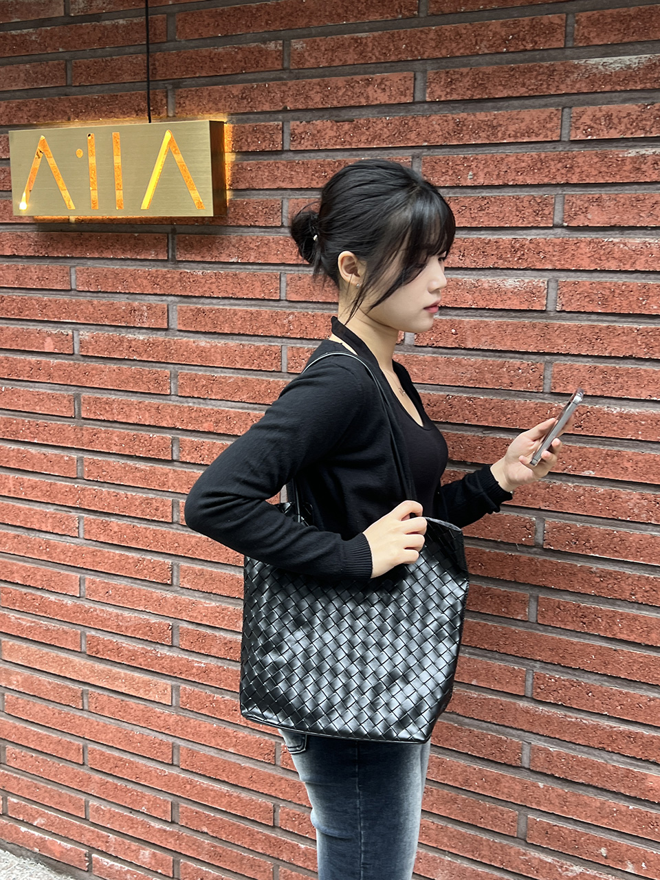 [Pouch Set] Classic Leather Square Tote Bag/Shoulder Bag