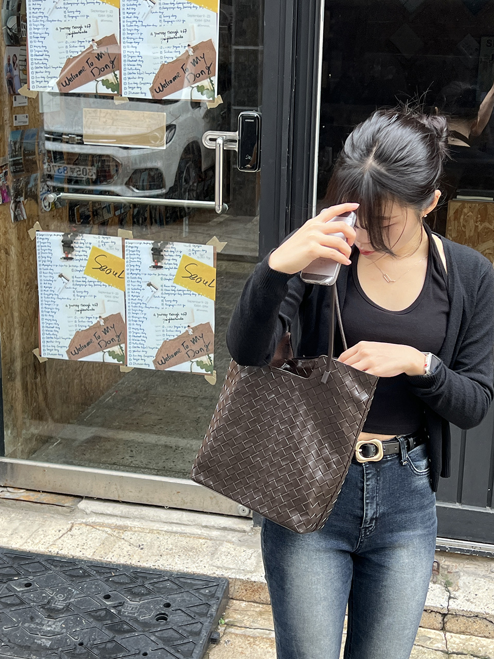 [Pouch Set] Classic Leather Square Tote Bag/Shoulder Bag