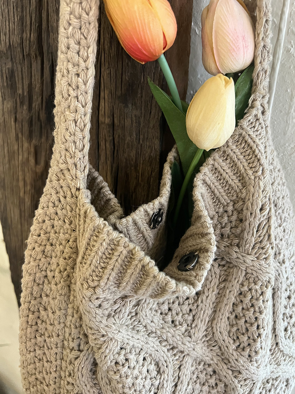 Knit twist crochet shoulder eco bag