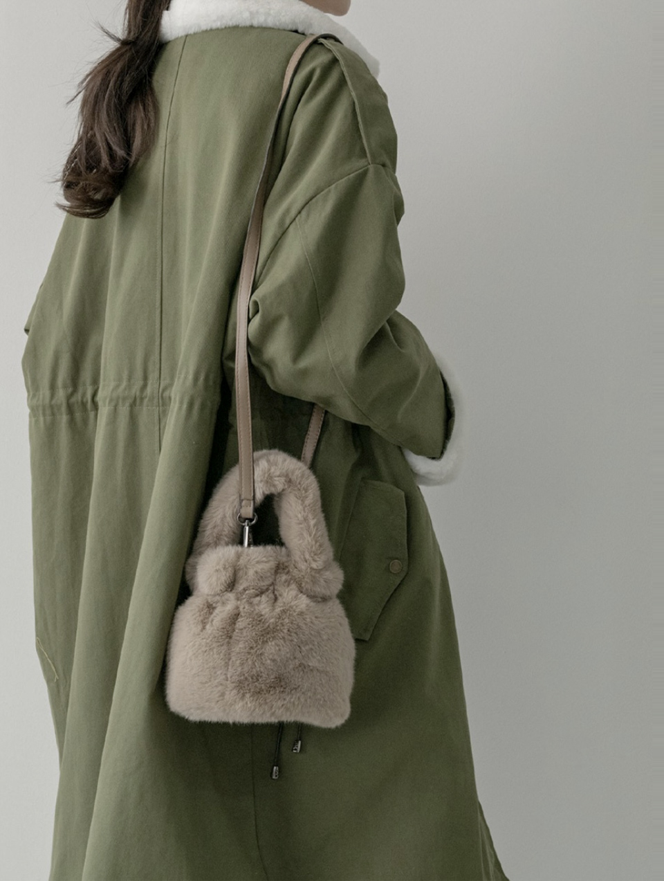 Eco-fur mini bucket bag/tote bag