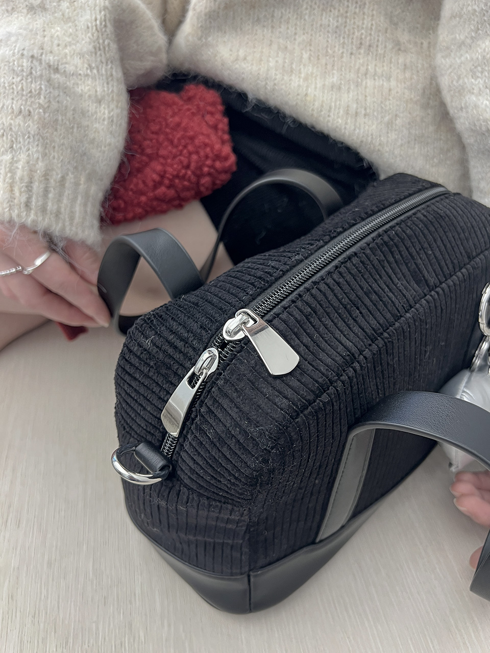 Corduroy Ribbon Charm Mini Tote Bag