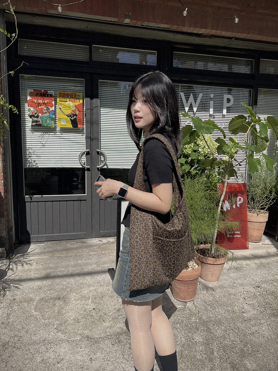 Leopard print suede eco bag/tote bag