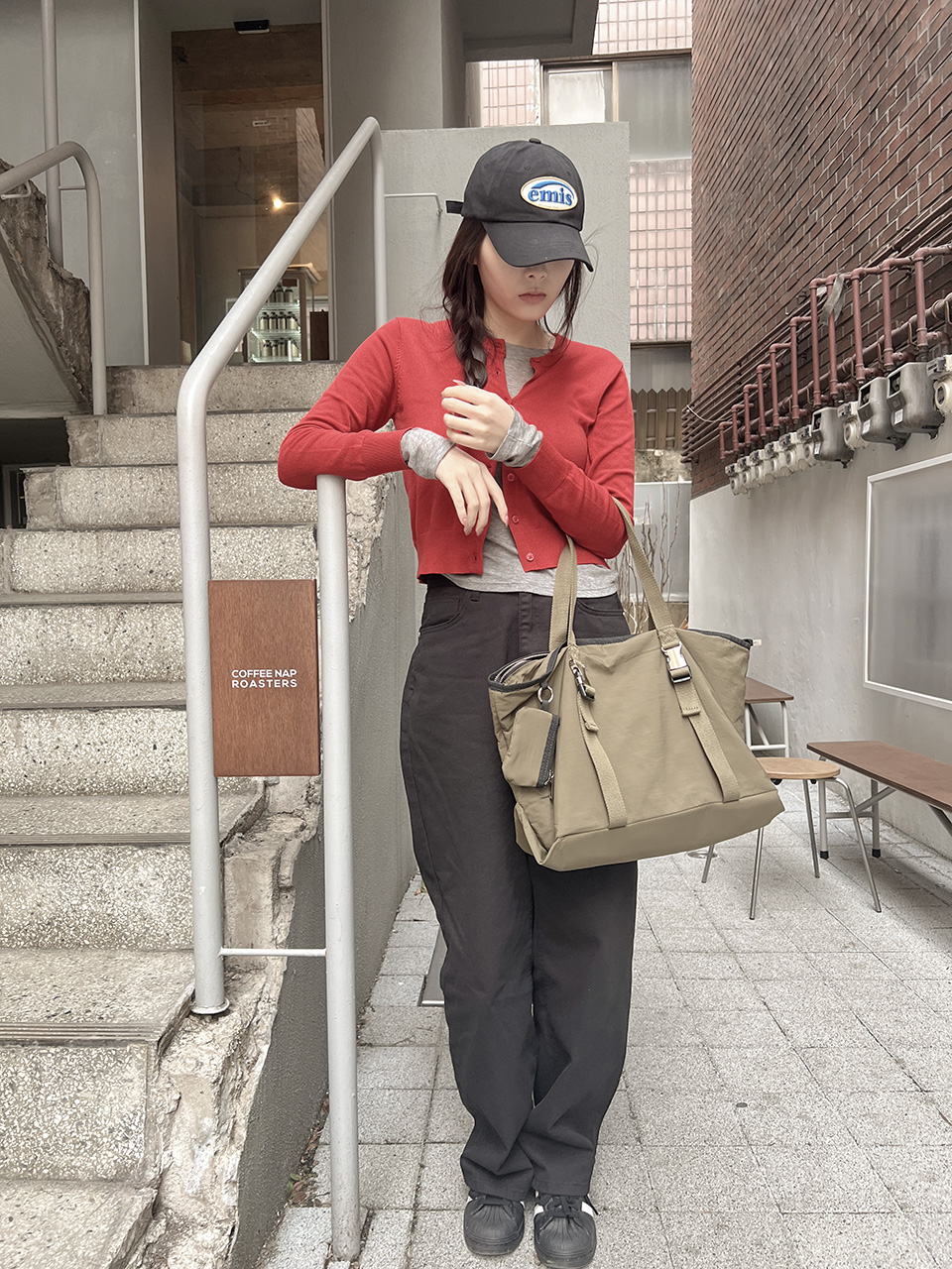 Buckle nylon shoulder bag