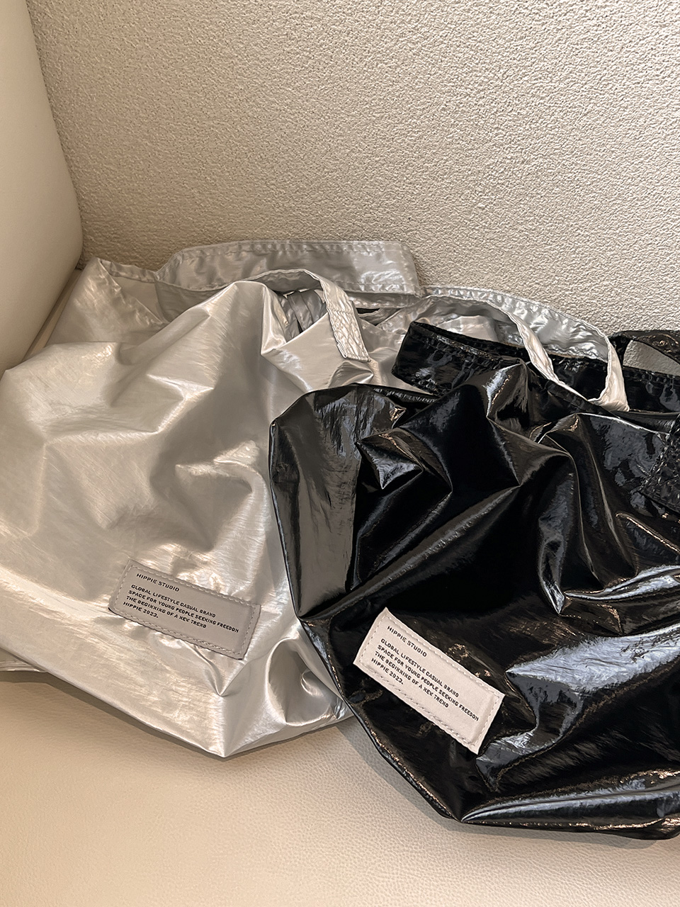 Glossy nylon shoulder bag