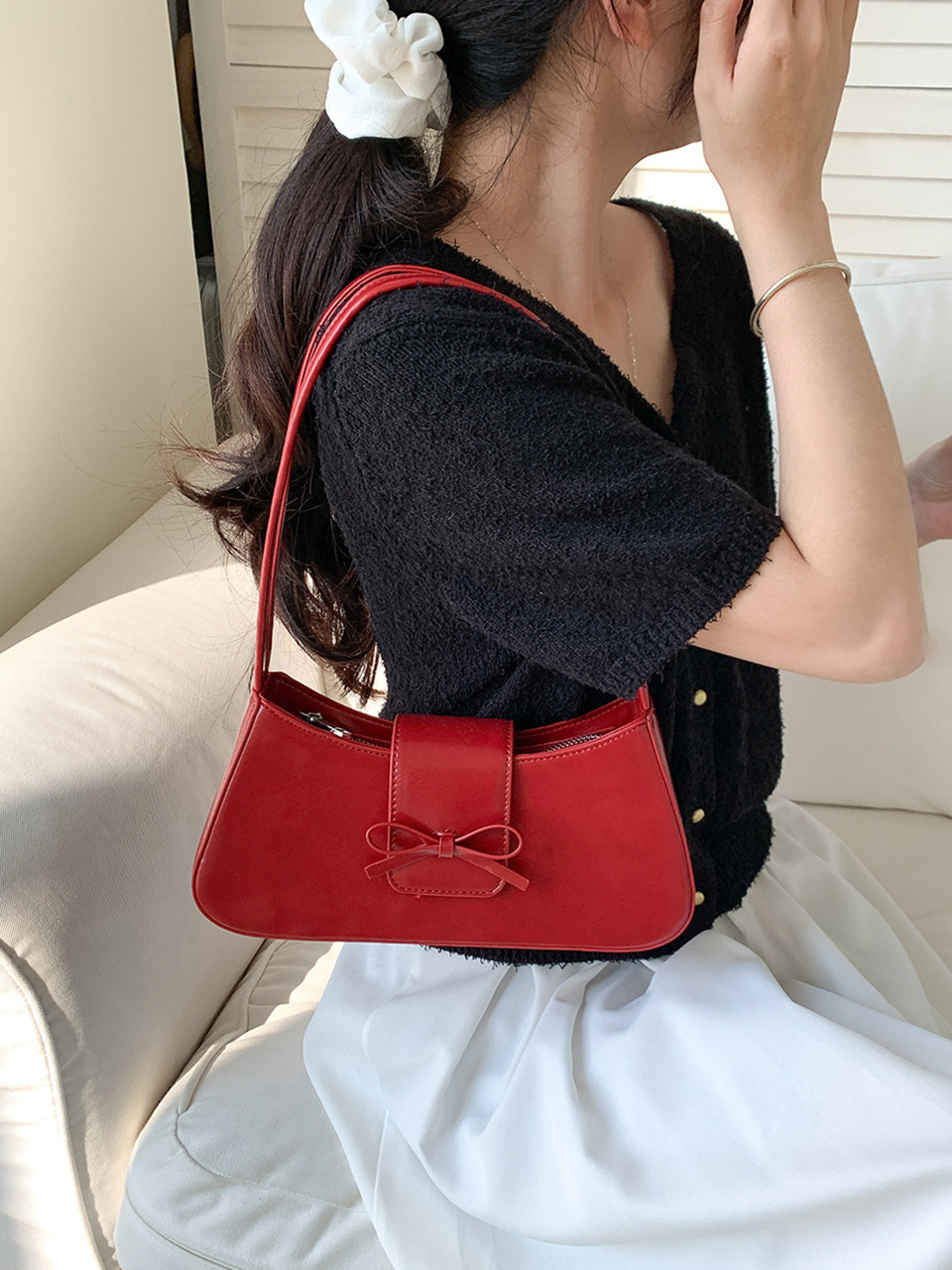 Ballet Core Ribbon Baguette Shoulder Bag