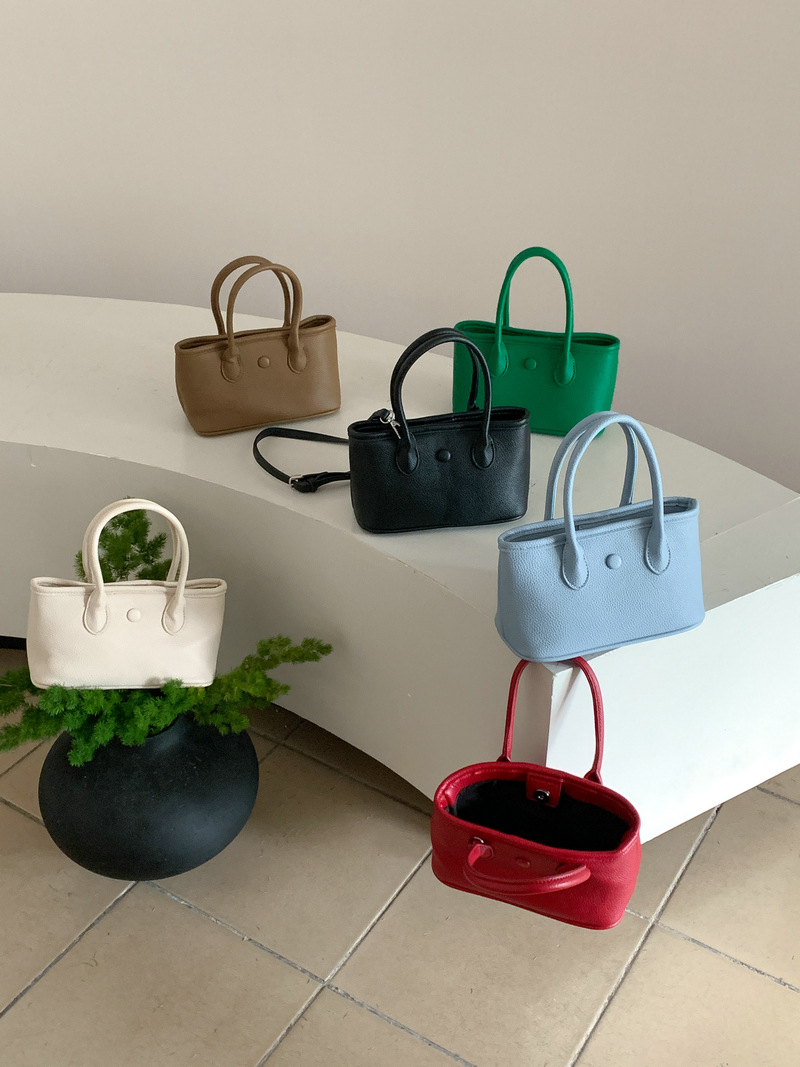 Button Square Leather Mini Tote Bag