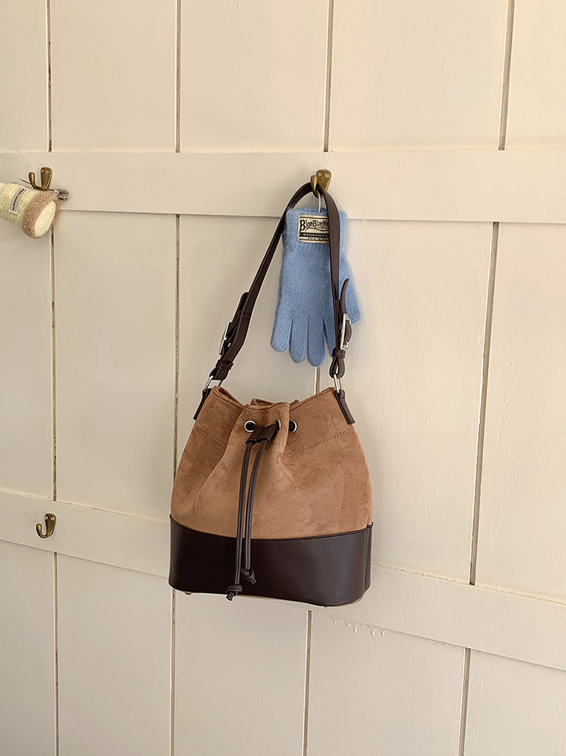 Suede Buckle Leather Bucket Bag/Shoulder Bag