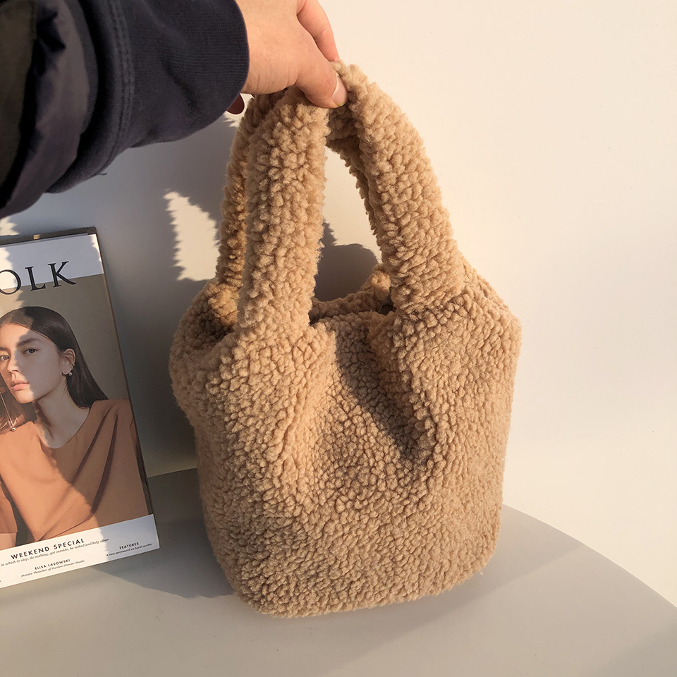 Fleece Boa Handle Tote Bag (3 colors)