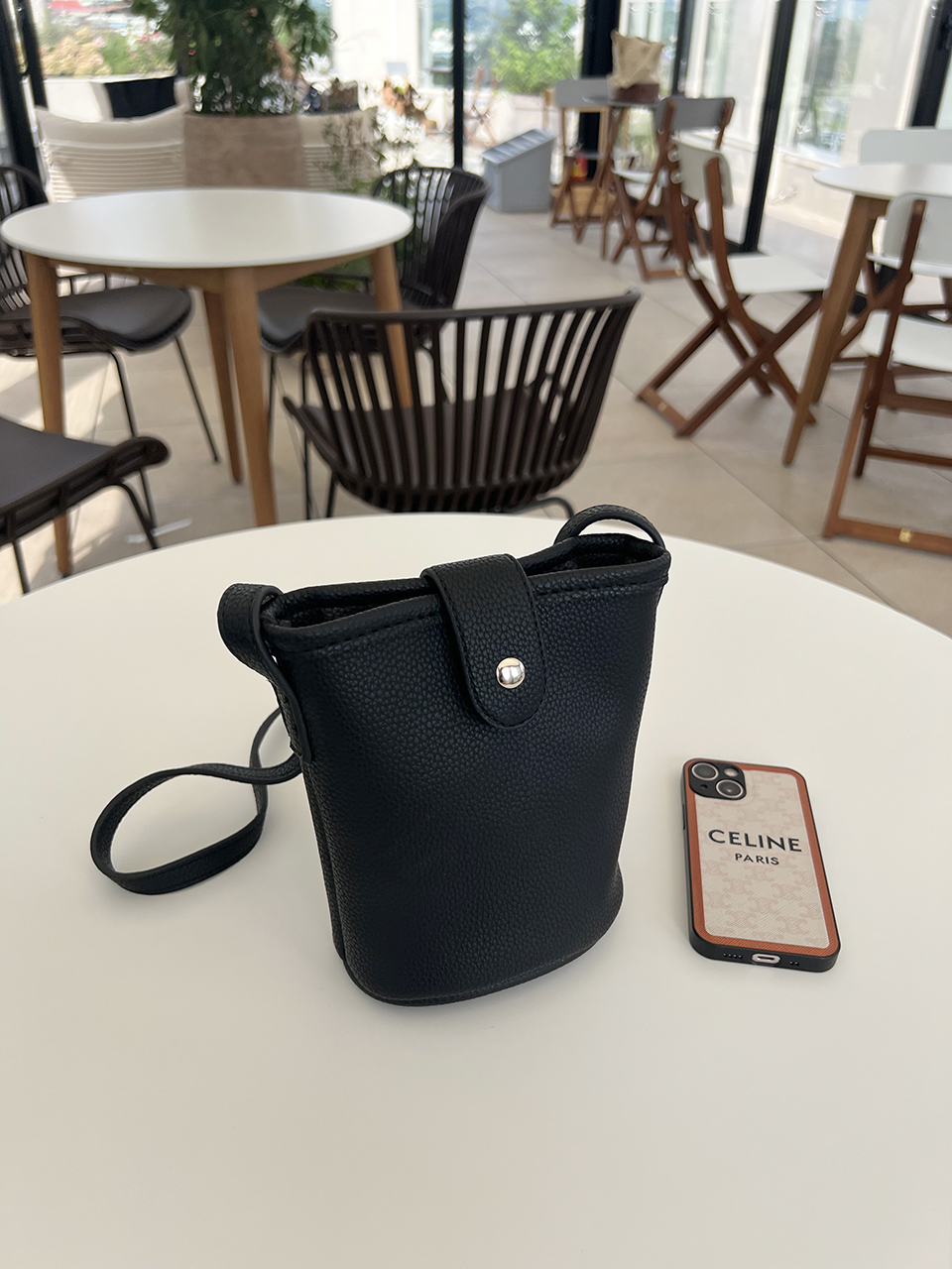 Button-belted mini cross-shoulder bag