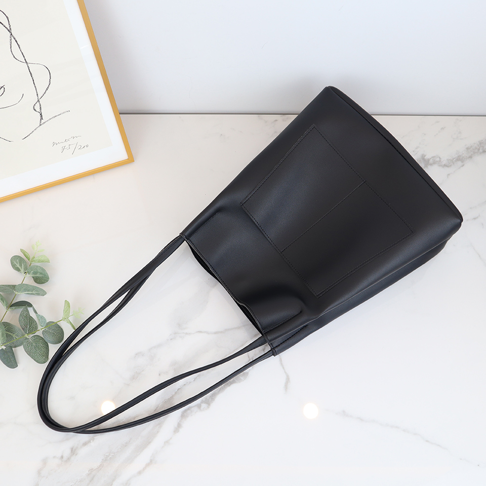 2-Pocket Square Leather Tote Bag/Shoulder Bag