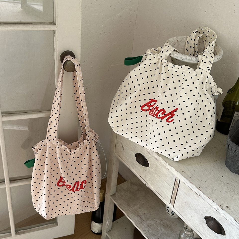 [3 colors] Dot Lettering String Bucket Bag