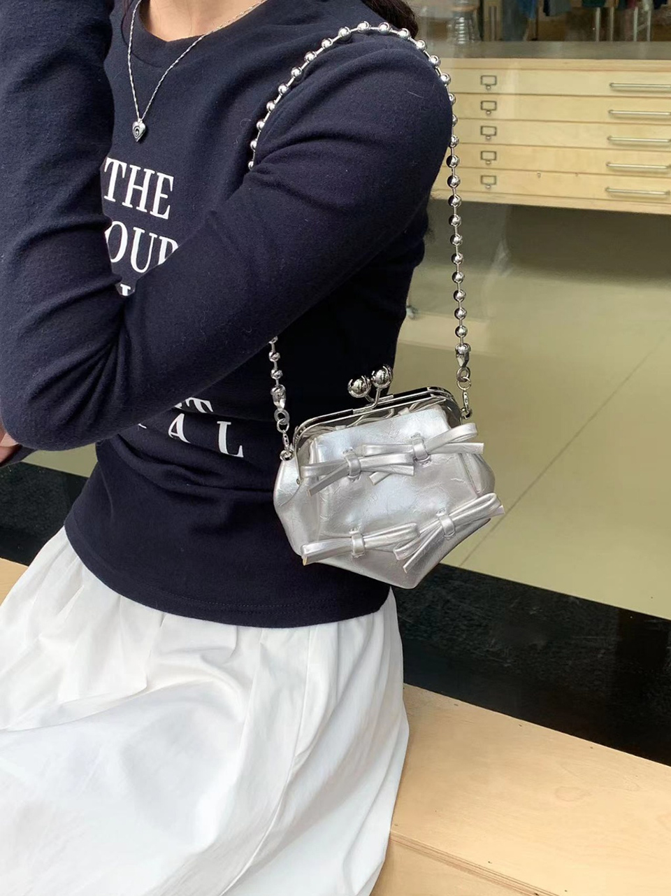 Ribbon 2-Way Chain Mini Crossbody Bag (2 Strap Types)
