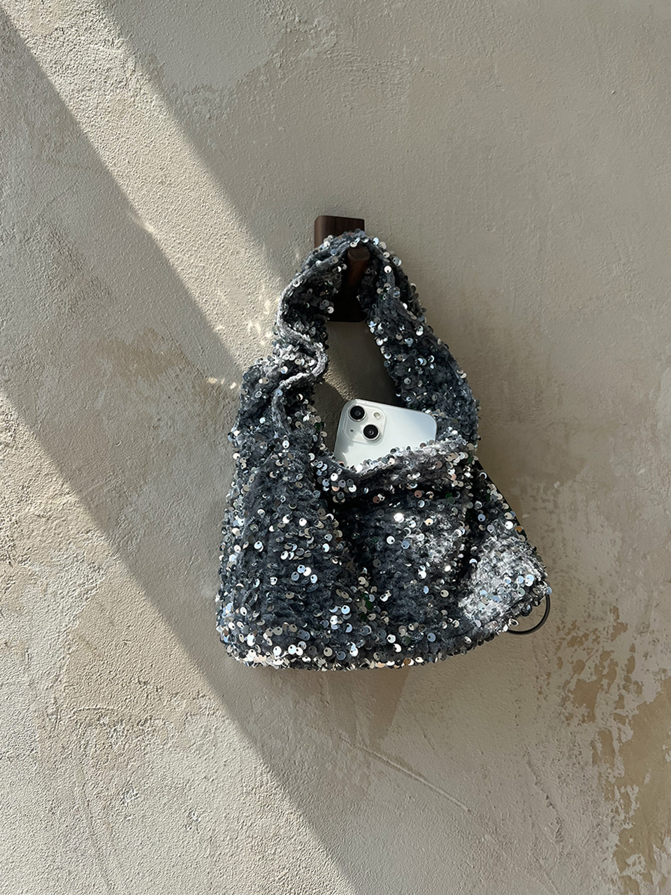 Bling Shirred Silver Mini Tote Bag