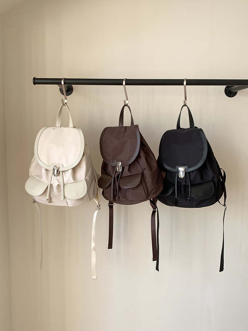 Buckle nylon string pocket daily backpack