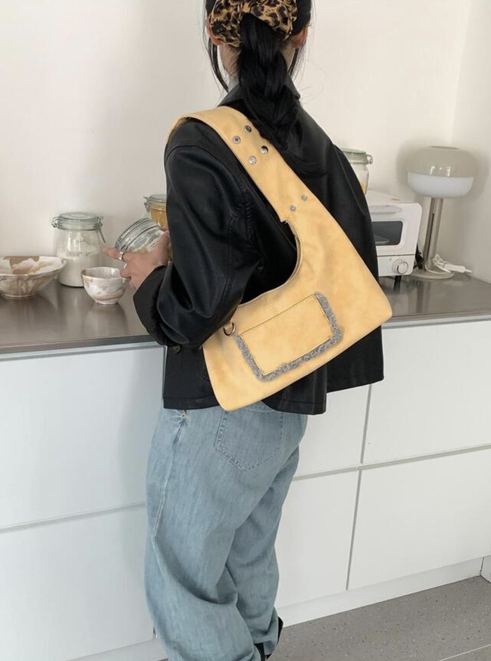 Suede Pocket Tote Bag/Shoulder Bag