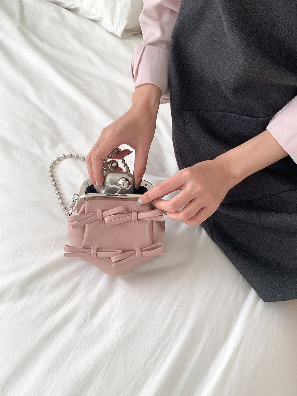 Ribbon 2-Way Chain Mini Crossbody Bag (2 Strap Types)