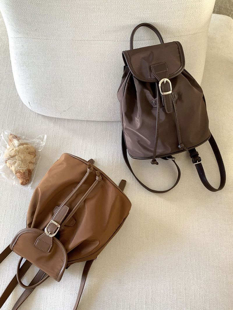 Buckle Faux Leather Nylon Mini Backpack (4 colors)