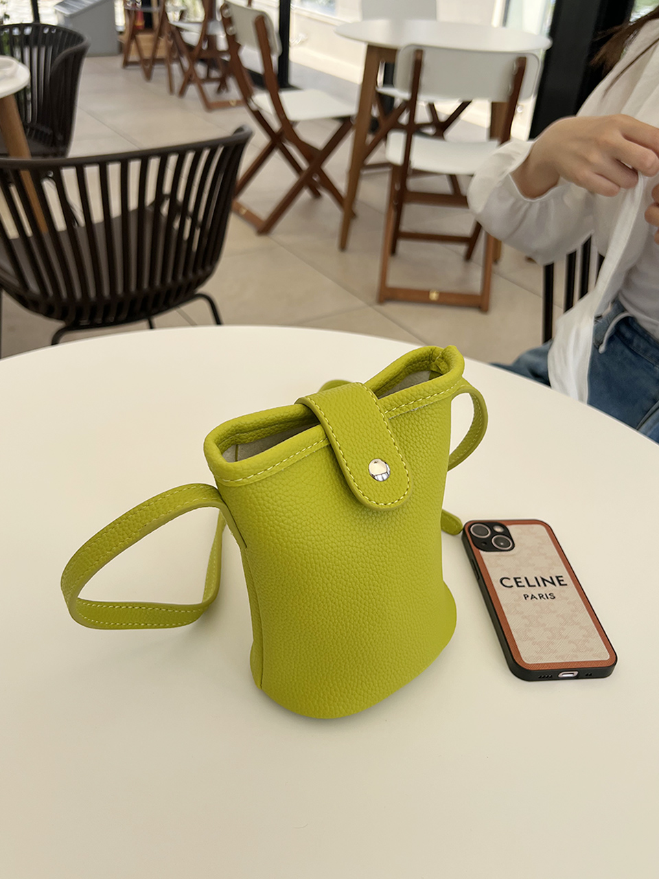 Button-belted mini cross-shoulder bag
