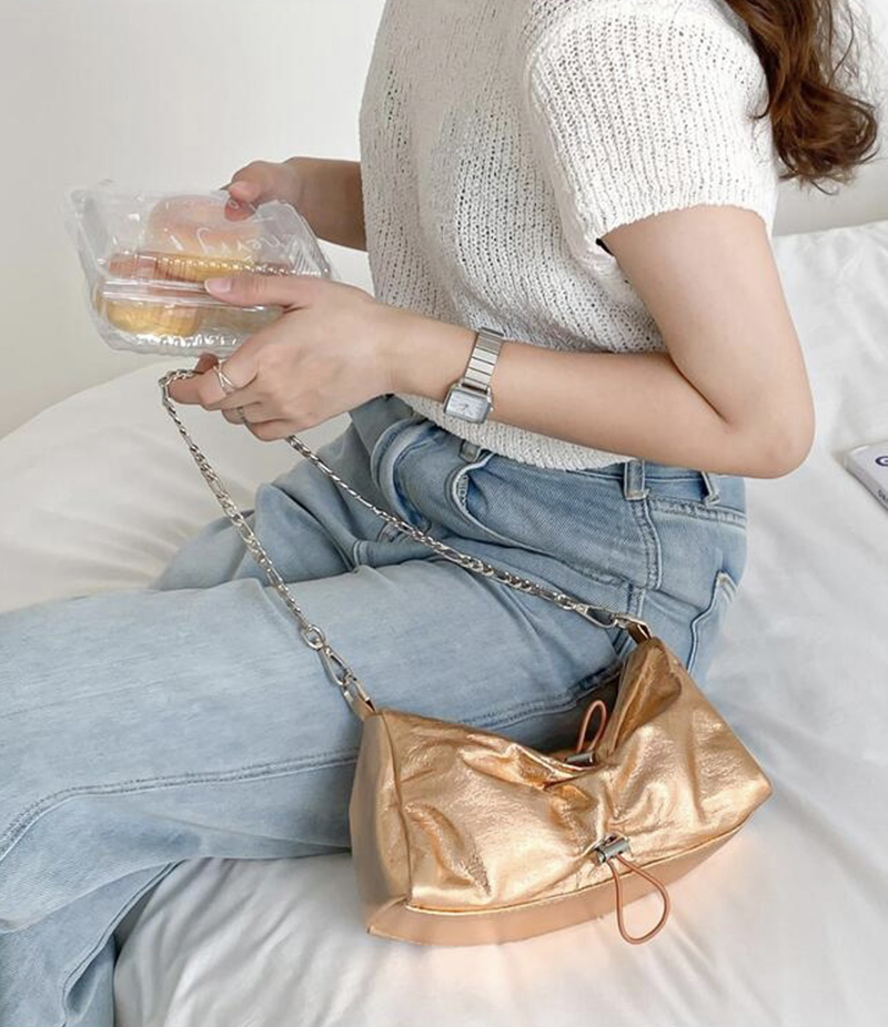 Monroe Cross Shirring Silver Mini Chain Bag