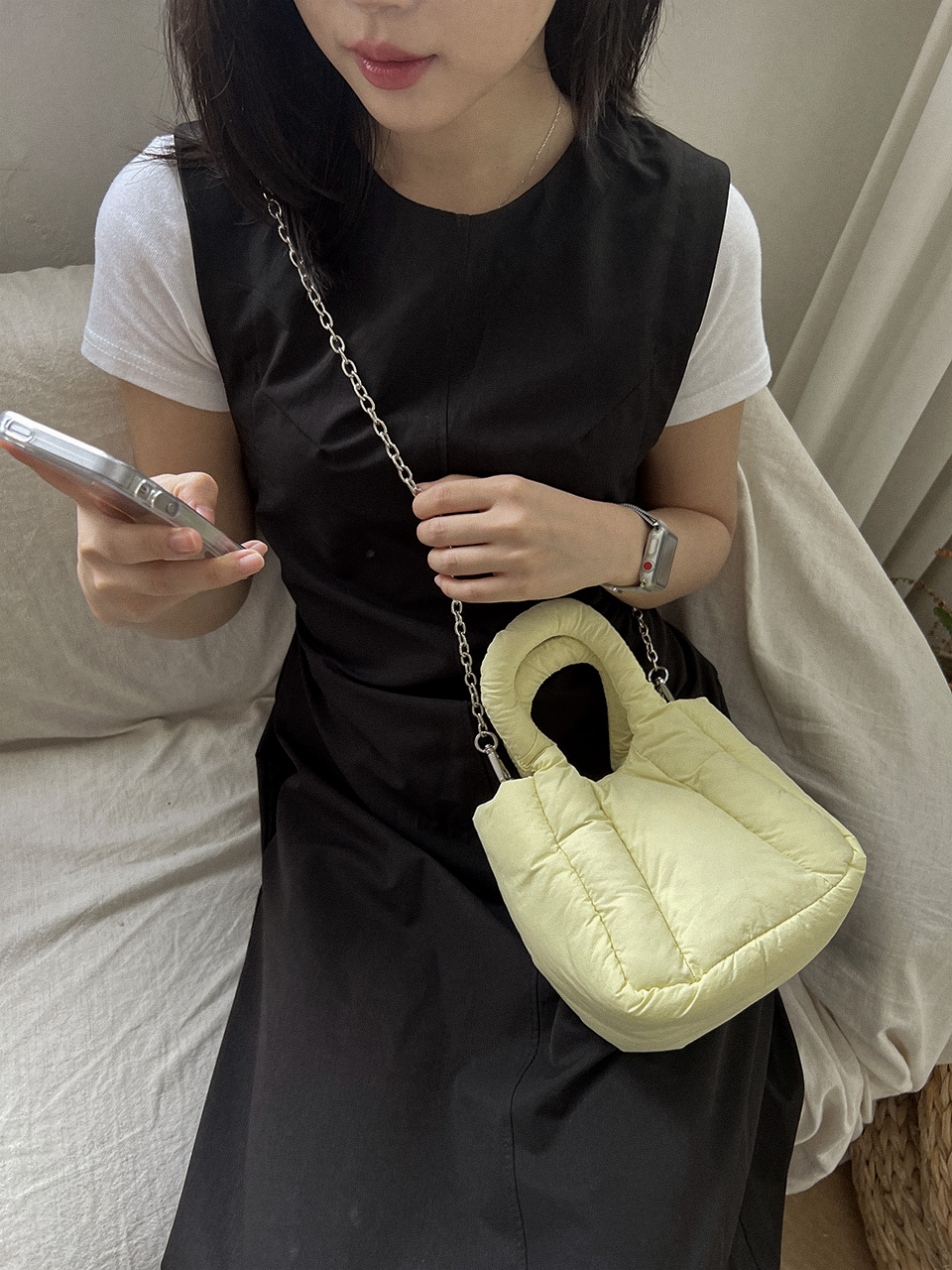 Nylon quilted chain mini tote bag