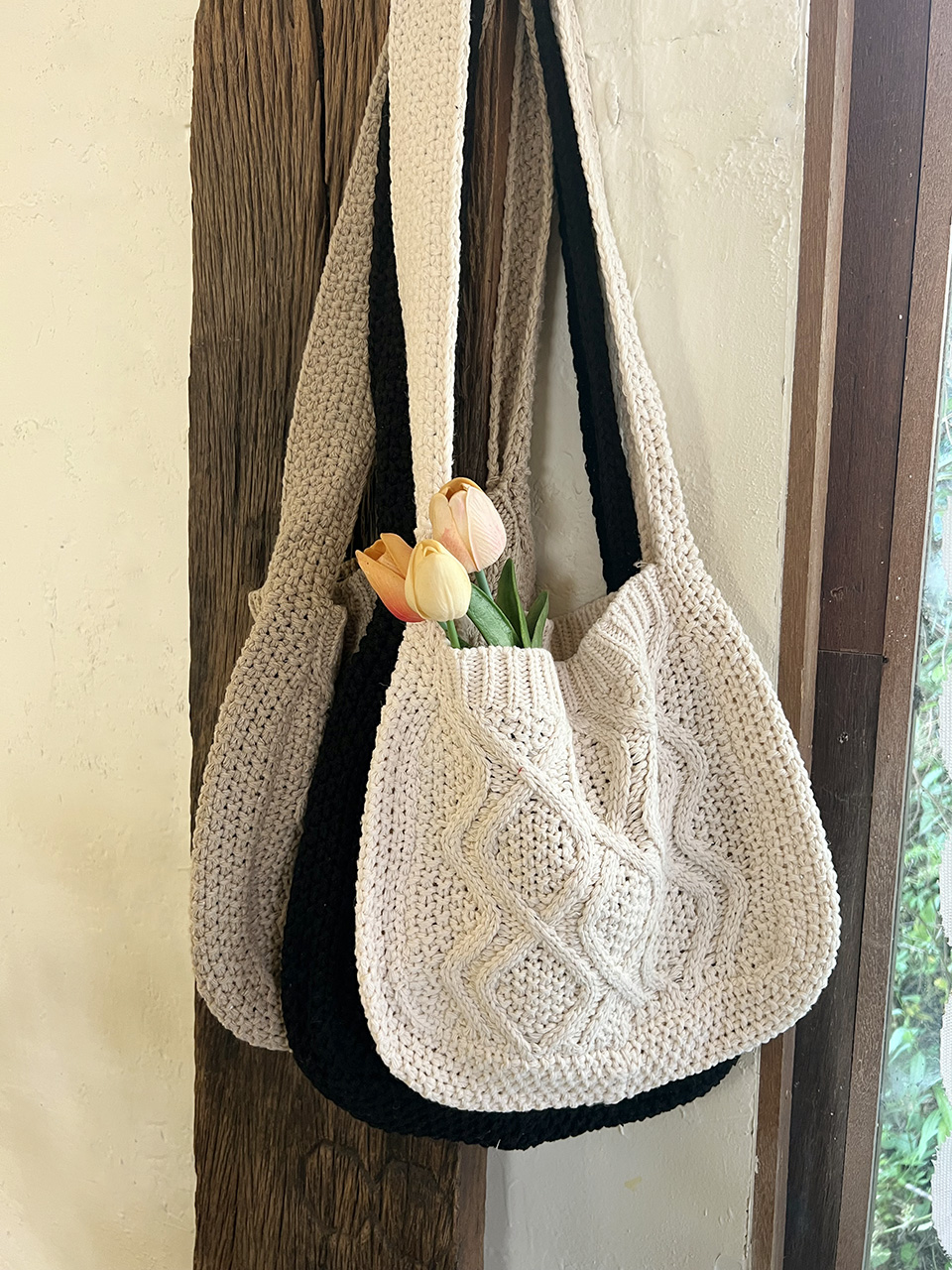 Knit twist crochet shoulder eco bag