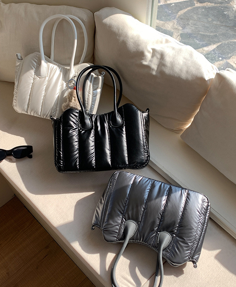 Down nylon quilted tote bag