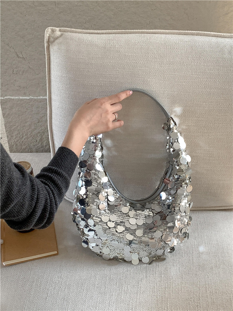 Sequined round zipper shoulder bag (2 colors)