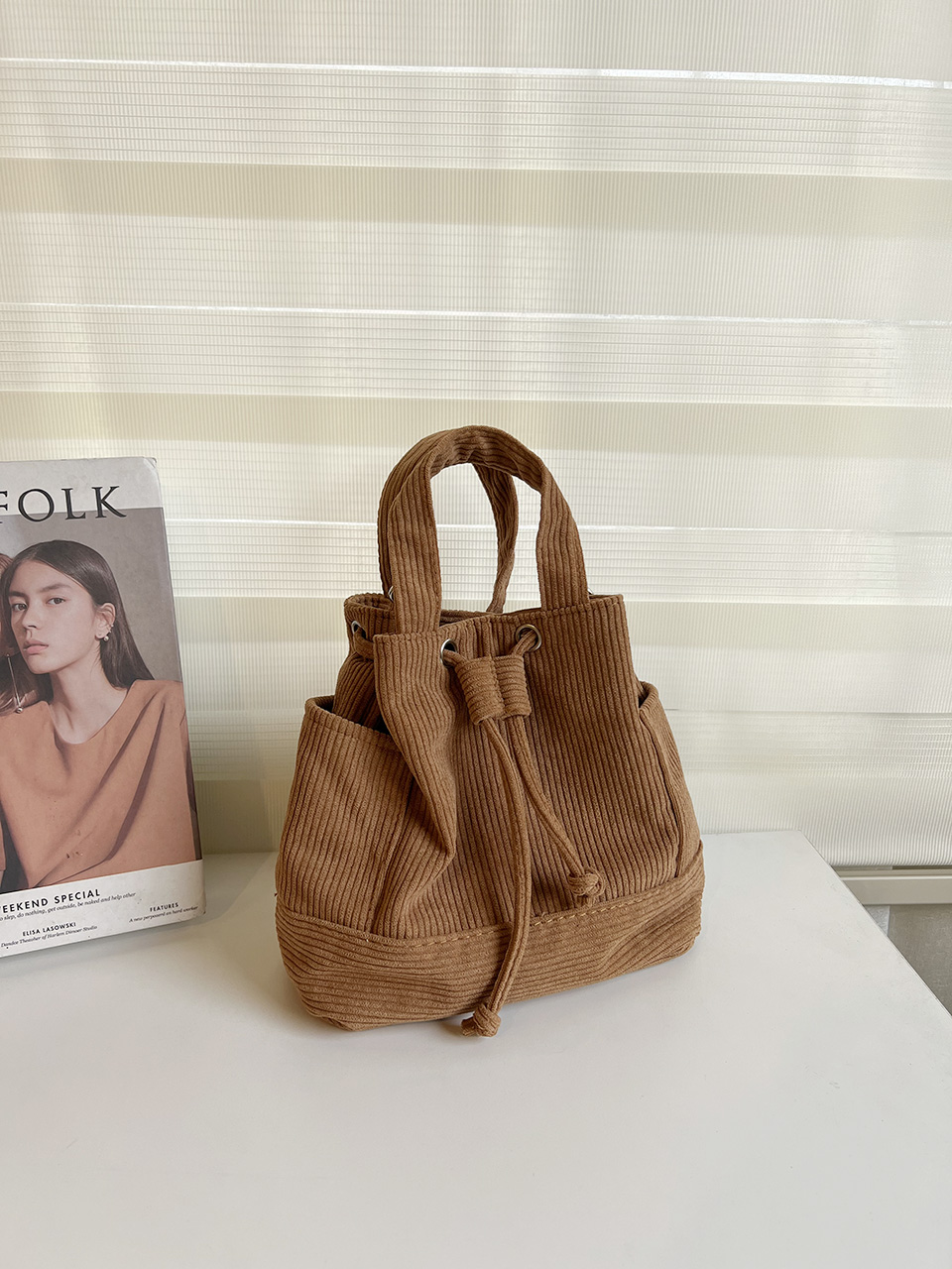 Corduroy Mini Bucket Bag, Bucket Cloth Eco Bag (6 colors)
