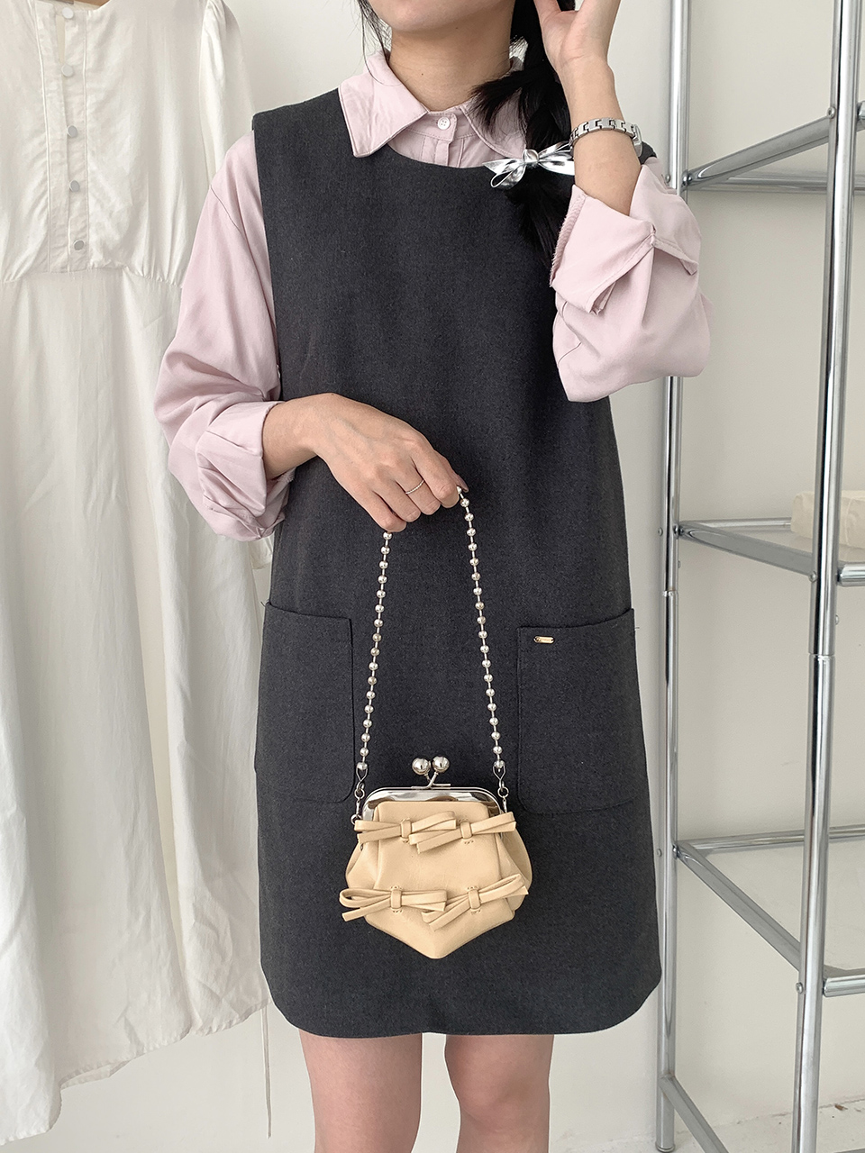 Ribbon 2-Way Chain Mini Crossbody Bag (2 Strap Types)