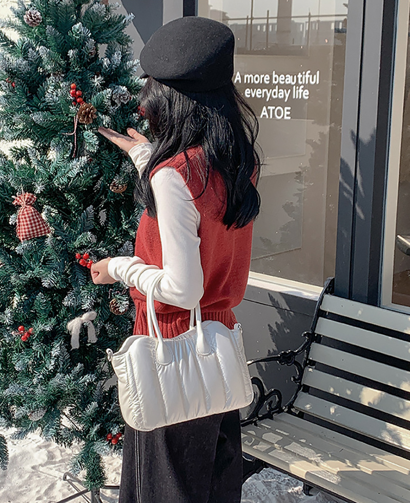 Down nylon quilted tote bag