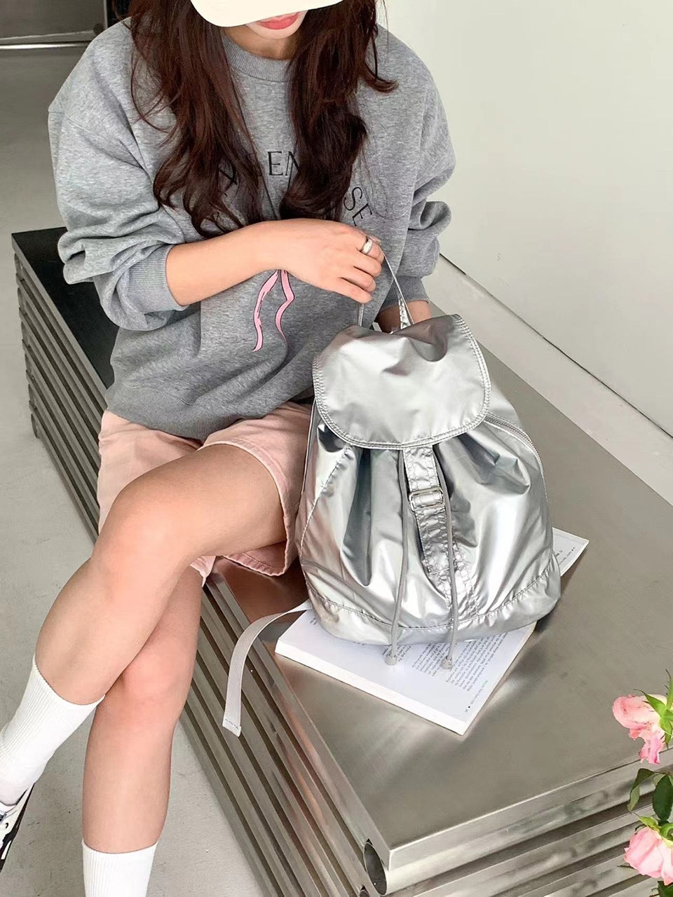 Metal buckle side zip-up nylon backpack (2 colors)