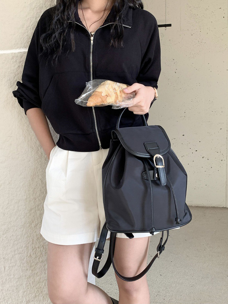 Buckle Faux Leather Nylon Mini Backpack (4 colors)