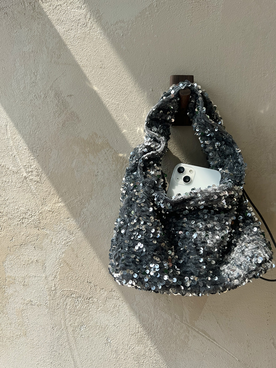 Bling Shirred Silver Mini Tote Bag