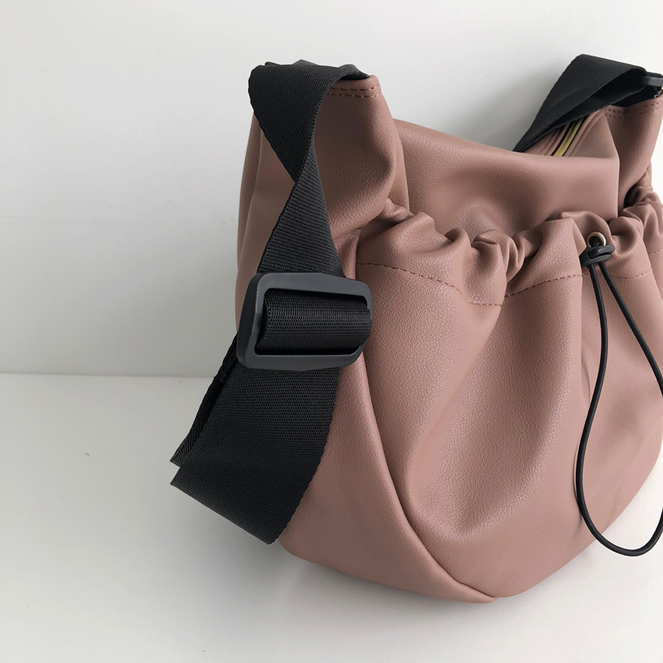 Leather String Pocket Zip-Up Crossbody Bag